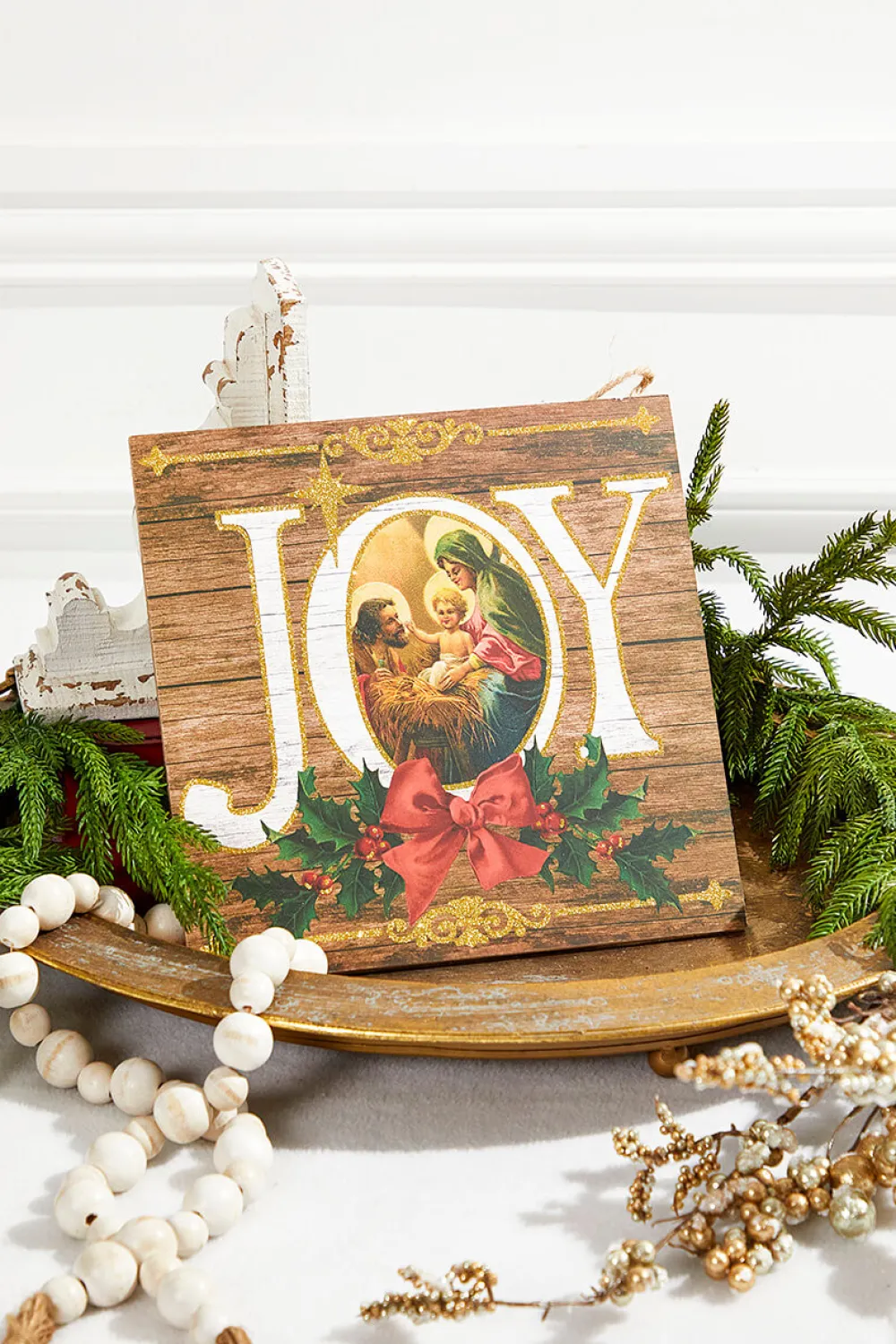 Decorator's Warehouse 10" Joy with The Holy Family Sign > Nativity Scene|Christmas Decor