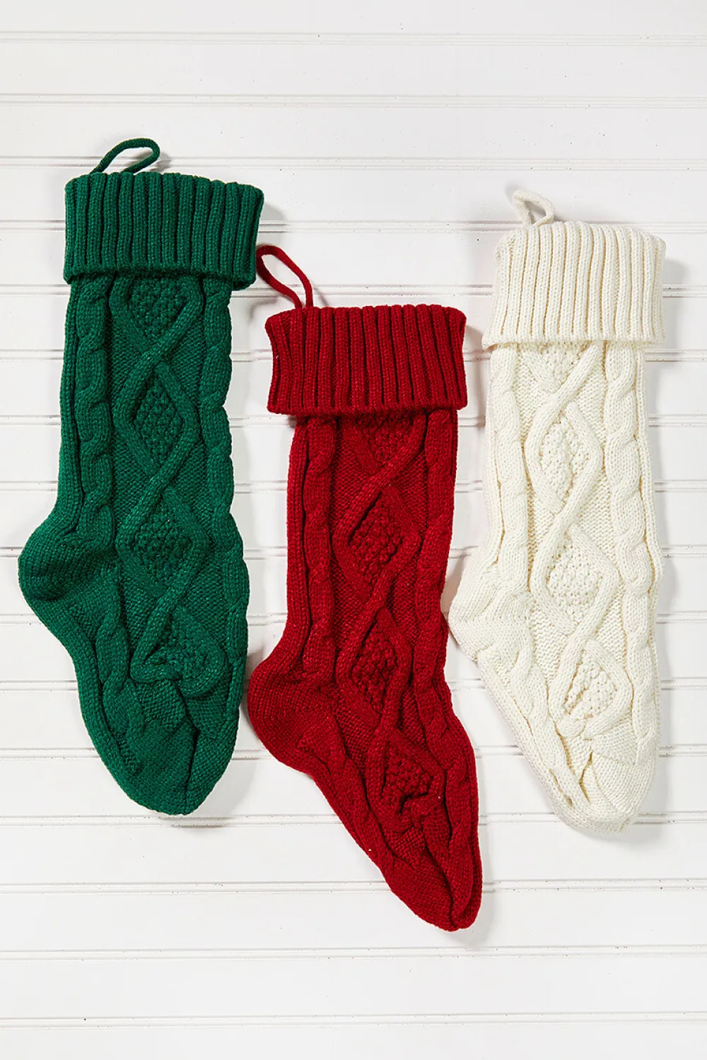 Decorator's Warehouse Knitted Christmas Stockings - Ivory > Christmas Decor|Christmas Textiles