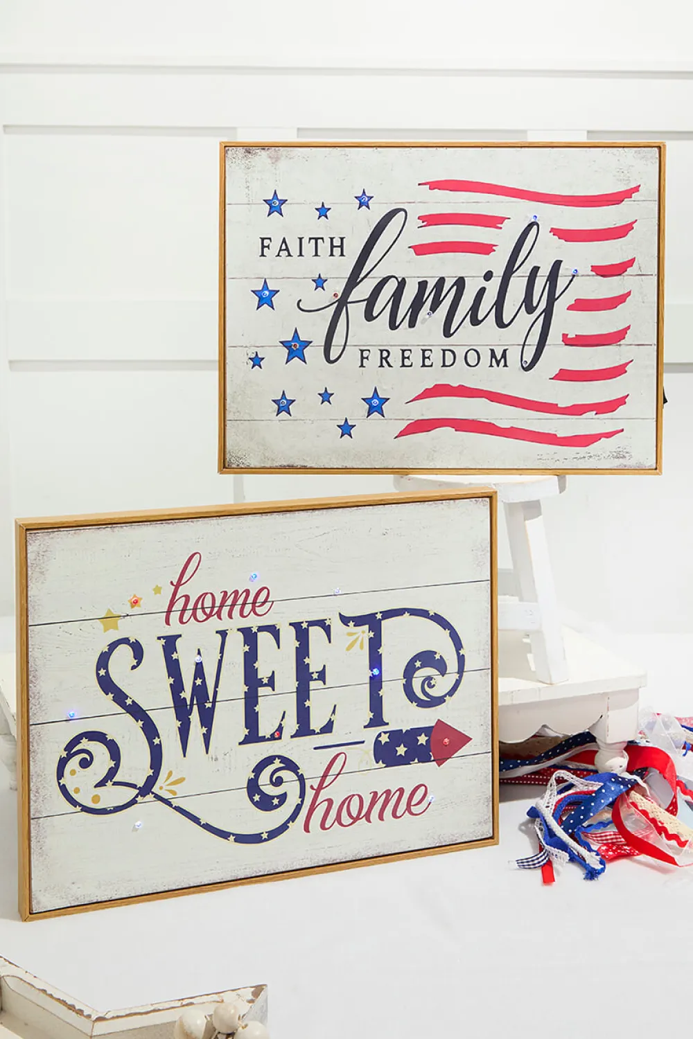 Decorator's Warehouse 15.75"L B/O Lighted Wood Americana Wall Sign > Patriotic Decor|Patriotic Decor