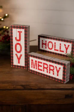Decorator's Warehouse 9.4” L Buffalo Check Wood Holiday Sign > Farmhouse|Christmas Decor