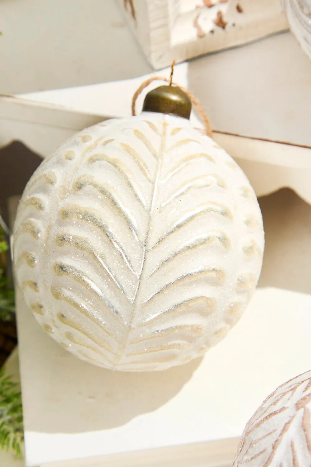Decorator's Warehouse 4" Leafy Ball Glass Ornament > Sugar & Spice|Christmas Decor