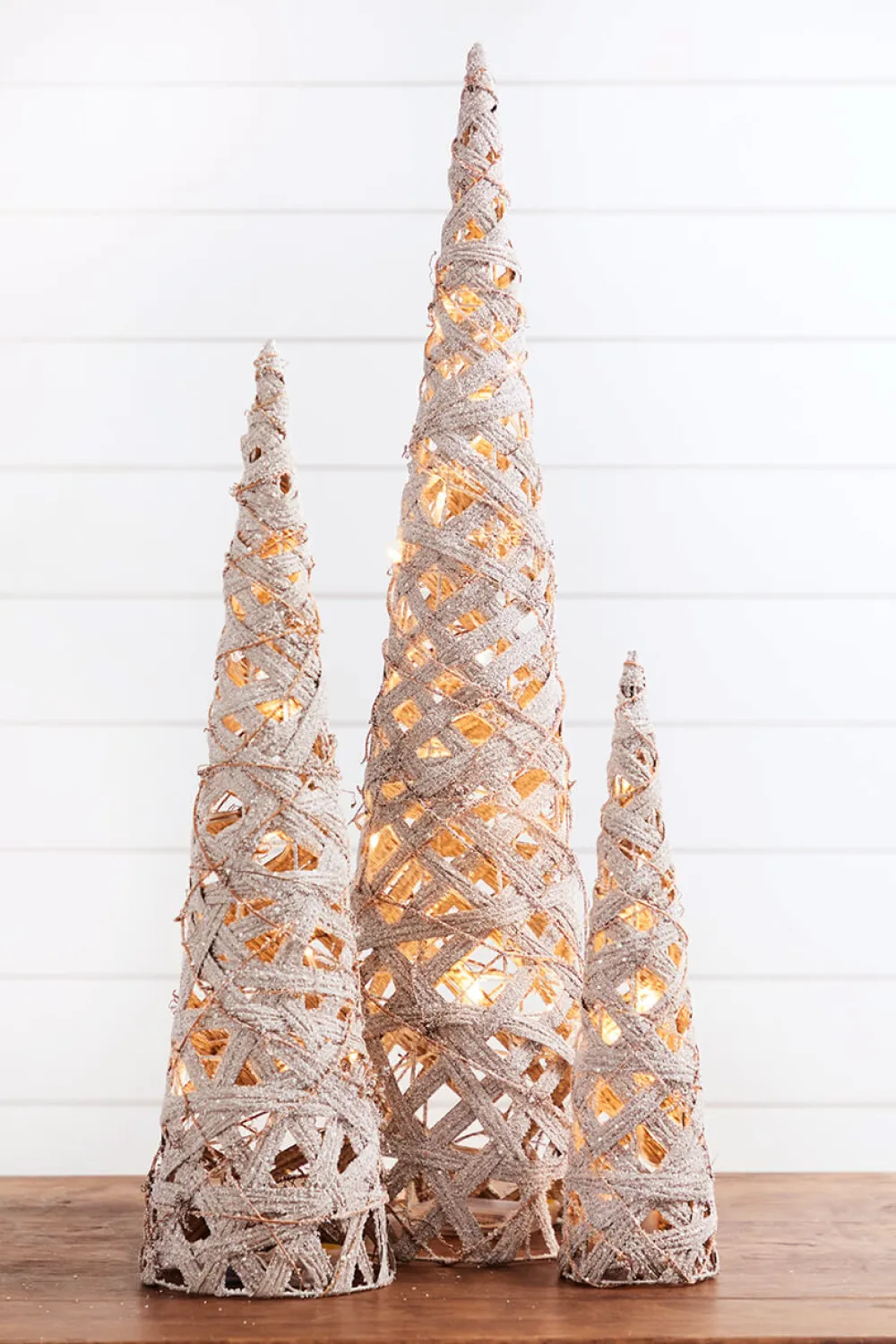 Decorator's Warehouse 16" - 32" LED Frosted Twig Cones - Set of 3 > Winter Woodland|Christmas Accents
