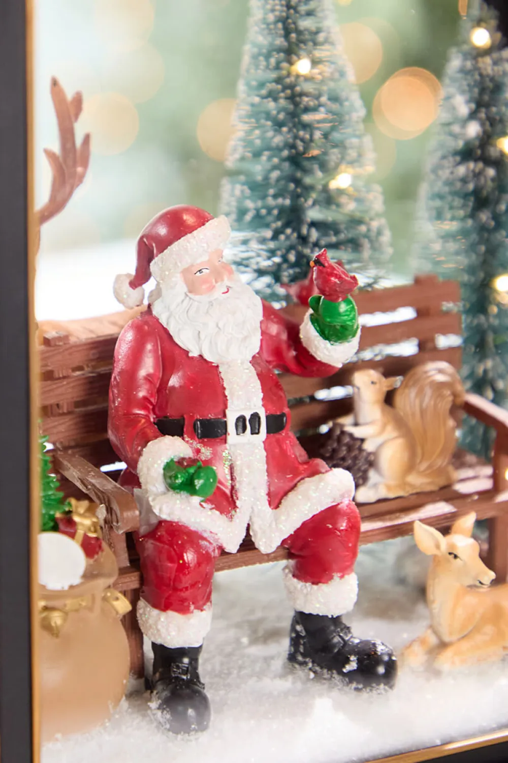 Decorator's Warehouse 17.5" LED Lantern with Santa and Animals > Cardinal|Christmas Accents