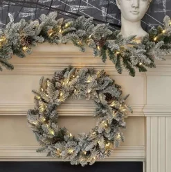Decorator's Warehouse 9' Lexington Fir Flocked Plug-In Garland with Warm White LED Lights > Christmas Decor|Outdoor Lighting