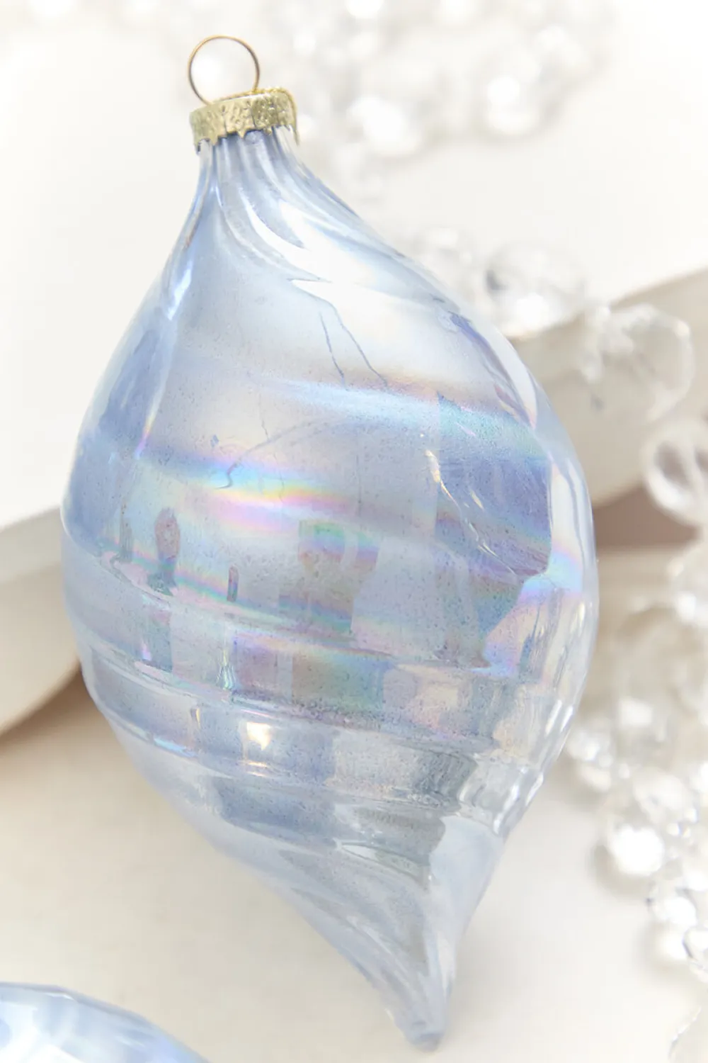 Decorator's Warehouse 4" - 7" Light Blue Iridescent Glass Ornament > Retro Brites|Christmas Decor