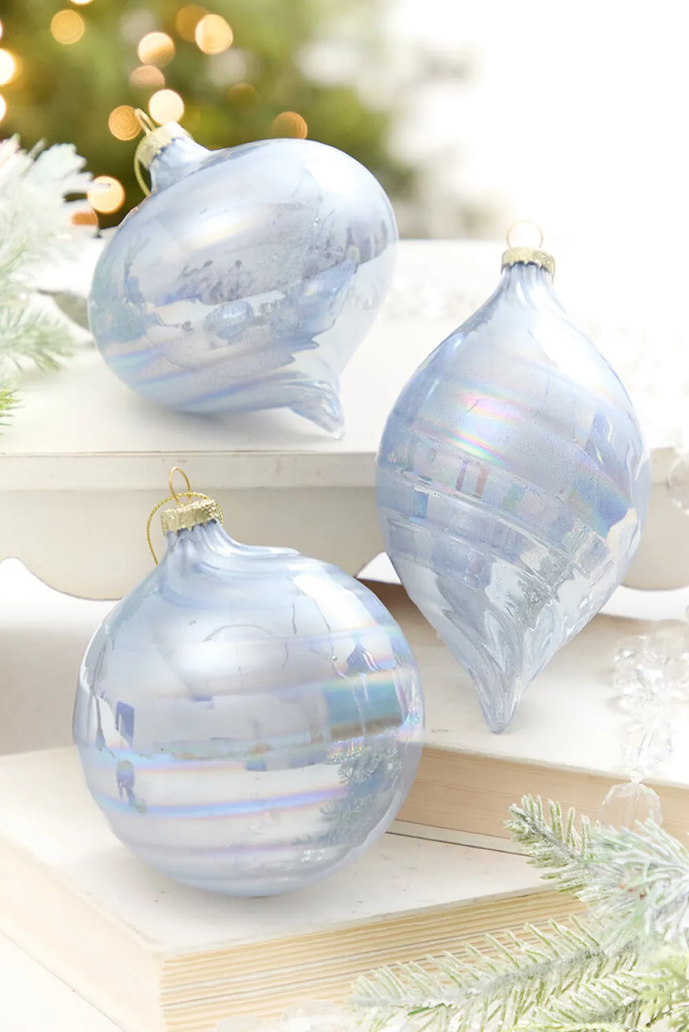 Decorator's Warehouse 4" - 7" Light Blue Iridescent Glass Ornament > Retro Brites|Christmas Decor