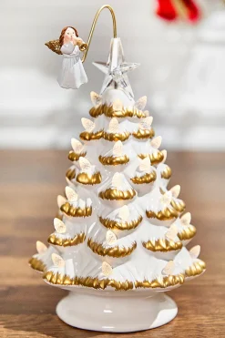 Decorator's Warehouse 10" Lighted Ceramic Christmas Tree With Rotating Angel > Vintage Christmas Lights|Tabletop & Accent Trees