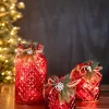 Decorator's Warehouse Lighted Holiday Glass Luminary w/ Floral Accent and Timer (battery operated) - Set of 3 > Christmas Accents|Christmas Decor