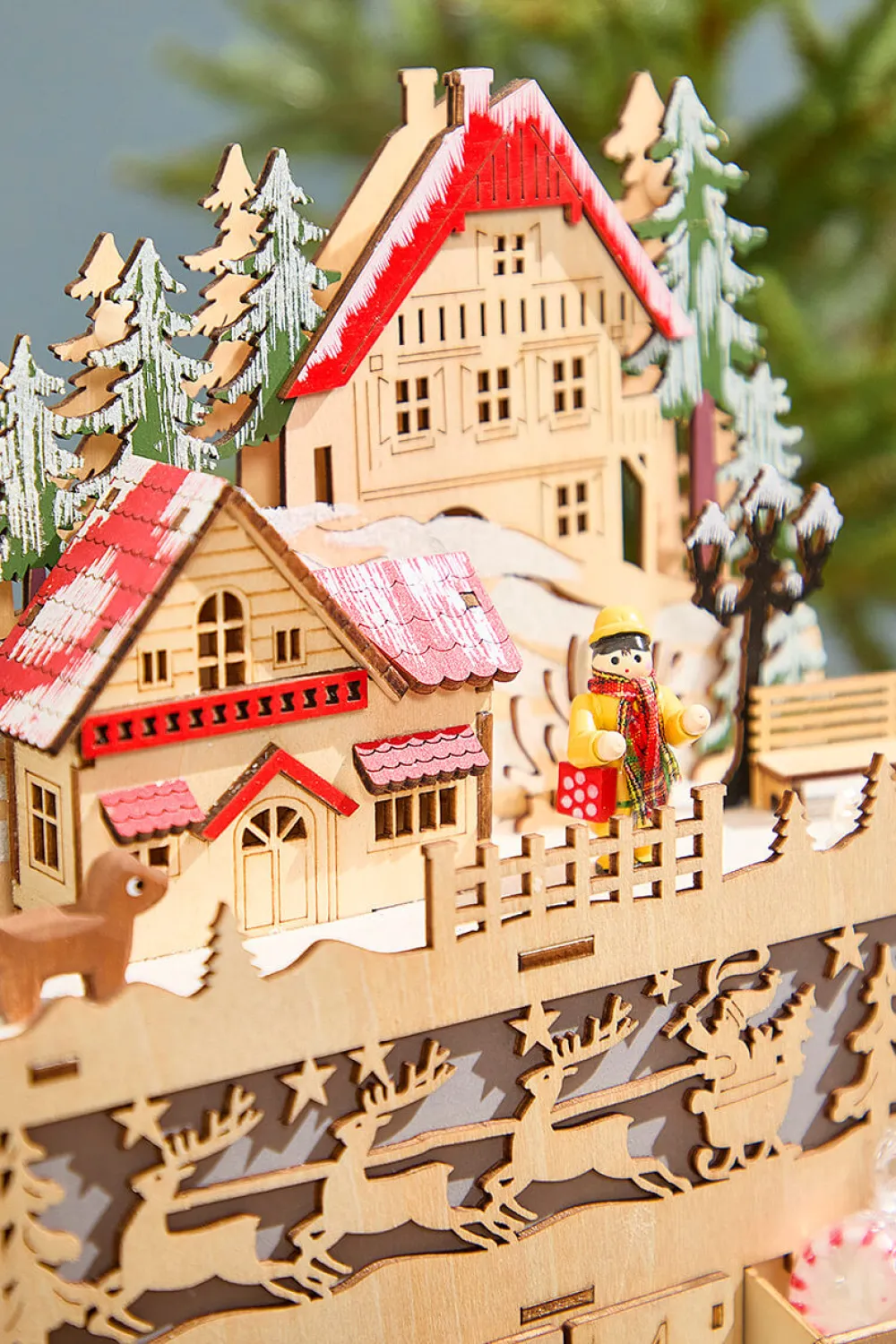 Decorator's Warehouse 14.1" Lighted Laser Cut Wood Holiday Village Advent Calendar > Winter Woodland|Christmas Accents