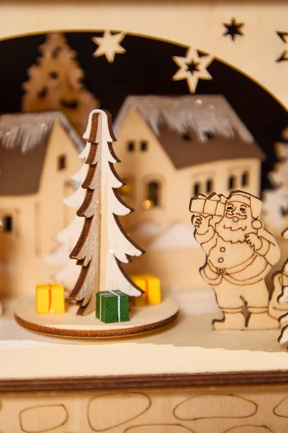 Decorator's Warehouse 14.75" Lighted Laser Cut Wood Village Scene with Moving Figurine and Candles > Winter Woodland|Sugar & Spice