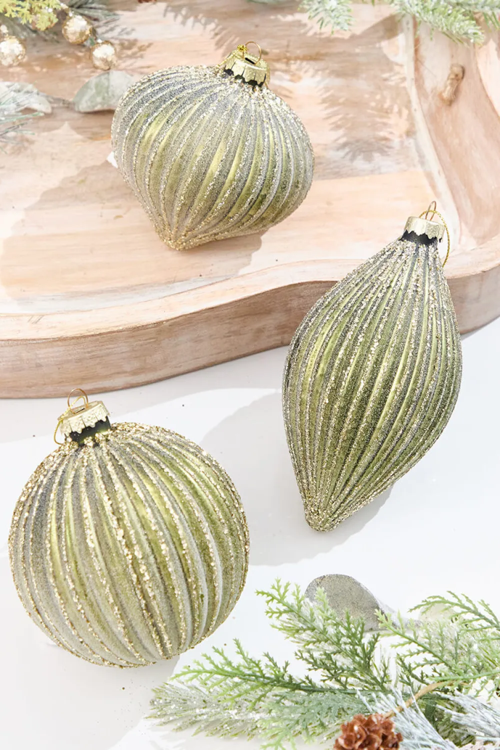 Decorator's Warehouse 4.25" - 6" Light Green Ribbed Glass Ornaments > Christmas Decor|2026 New Additions