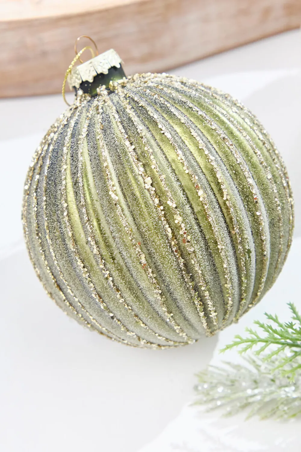 Decorator's Warehouse 4.25" - 6" Light Green Ribbed Glass Ornaments > Christmas Decor|2026 New Additions