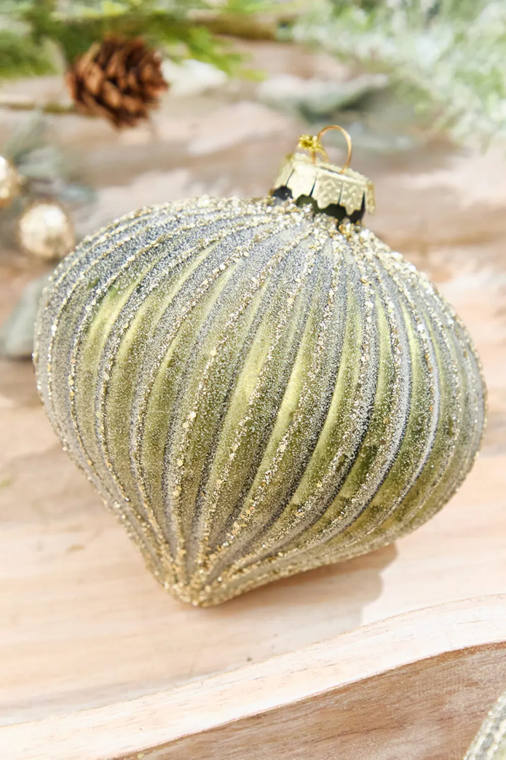 Decorator's Warehouse 4.25" - 6" Light Green Ribbed Glass Ornaments > Christmas Decor|2026 New Additions