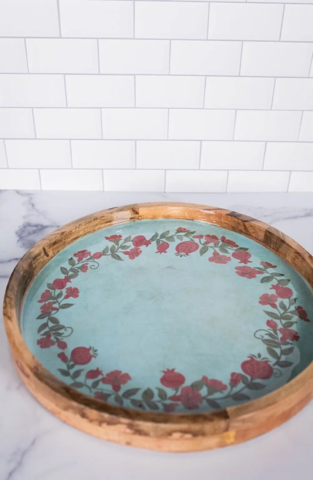 Decorator's Warehouse 15" Mango Wood Pomegranate Wreath Tray > Christmas Sale|Christmas Decor