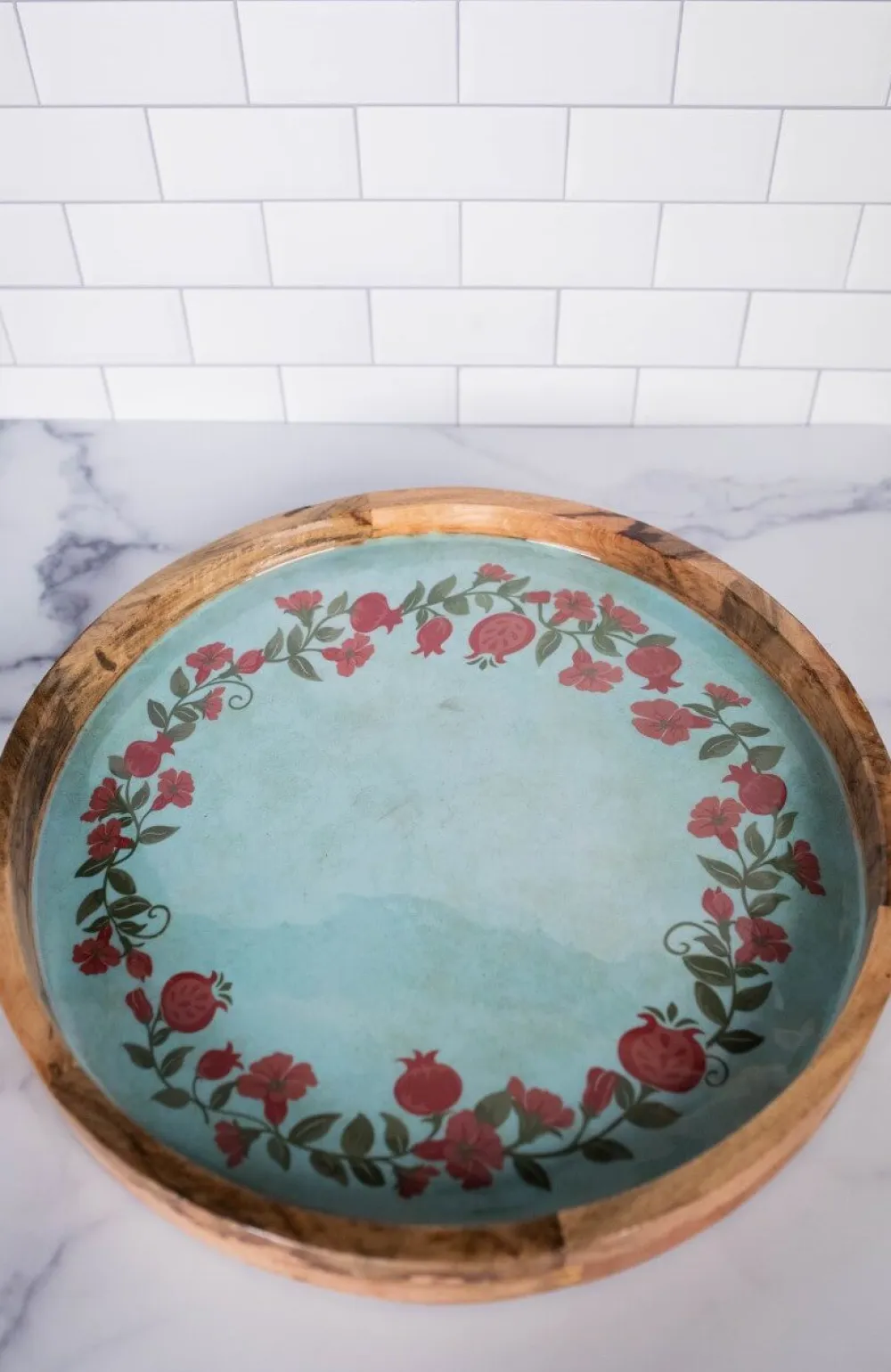 Decorator's Warehouse 15" Mango Wood Pomegranate Wreath Tray > Christmas Sale|Christmas Decor