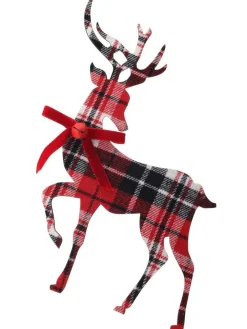 Decorator's Warehouse 11” MDF Fabric Plaid Deer Ornament > Christmas Ornaments|Christmas Ornaments