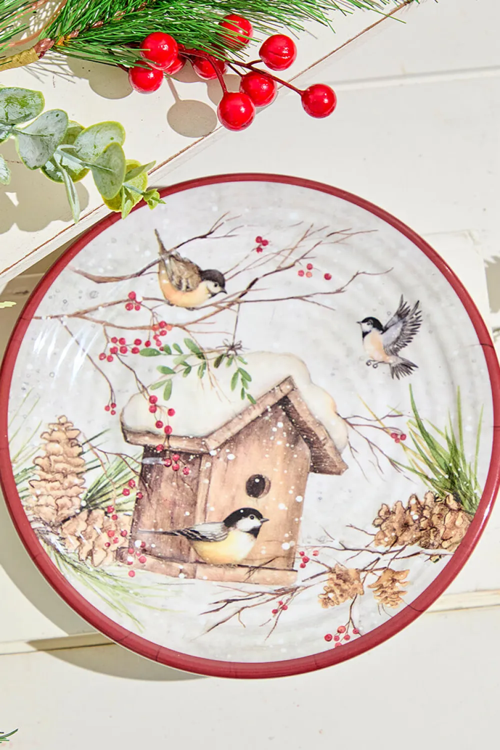 Decorator's Warehouse 8.34" Melamine Holiday Chickadee Design Plate > Cardinal|Christmas Accents