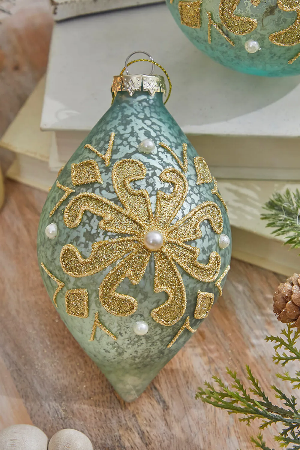 Decorator's Warehouse 4" Mercury Glitter Bead/Pearl Ornament > Christmas Ornaments|Luxe Noel