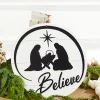 Decorator's Warehouse 8" Metal Believe with Nativity Scene - Black/White > Farmhouse|Nativity Ornaments
