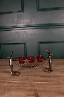 Decorator's Warehouse 14.5” Metal Deer Basket Tea Light Holder > Christmas Sale