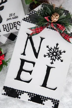 Decorator's Warehouse 12” Metal Embossed Holiday Wall Sign with Floral Accent > Christmas Ornaments|Christmas Accents