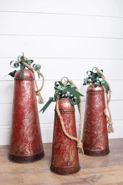 Decorator's Warehouse Metal Holiday Bells with Bow & Jute Hanger - Set of 3 > Farmhouse|Christmas Accents