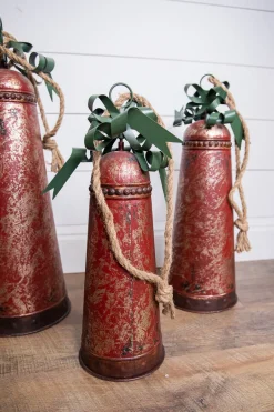 Decorator's Warehouse Metal Holiday Bells with Bow & Jute Hanger - Set of 3 > Farmhouse|Christmas Accents