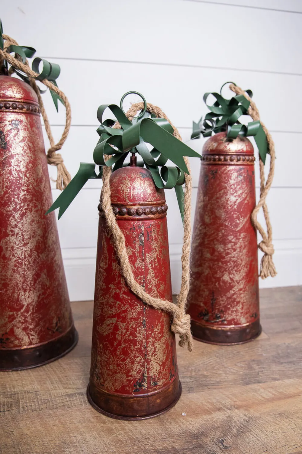 Decorator's Warehouse Metal Holiday Bells with Bow & Jute Hanger - Set of 3 > Farmhouse|Christmas Accents