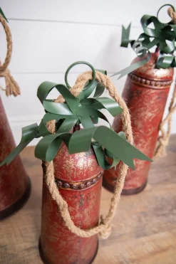 Decorator's Warehouse Metal Holiday Bells with Bow & Jute Hanger - Set of 3 > Farmhouse|Christmas Accents