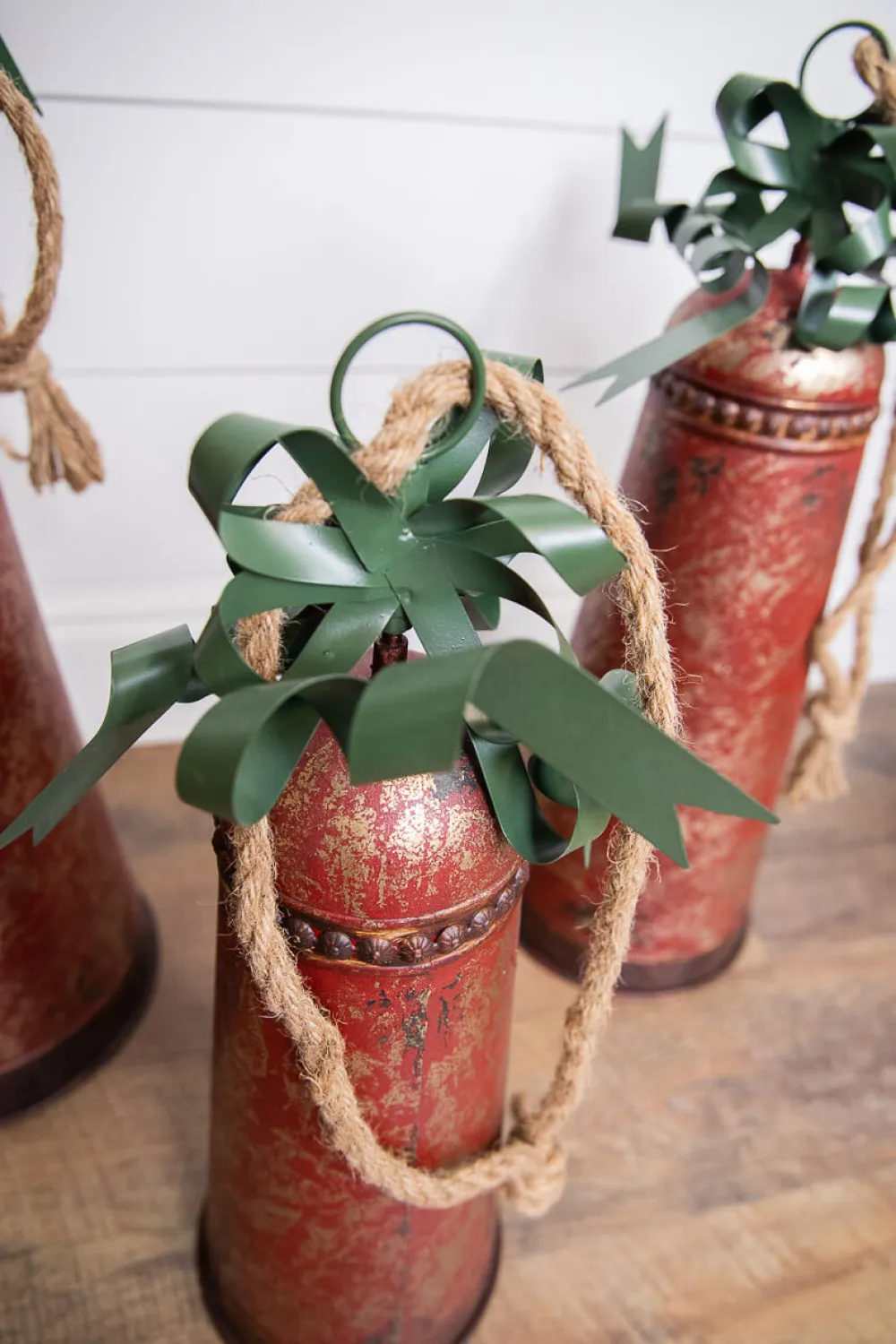 Decorator's Warehouse Metal Holiday Bells with Bow & Jute Hanger - Set of 3 > Farmhouse|Christmas Accents