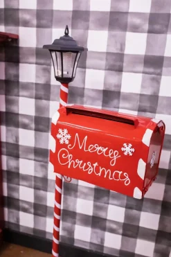 Decorator's Warehouse 49.2” Metal Holiday Mail Box with Solar Light Lantern > Sale|Christmas Sale