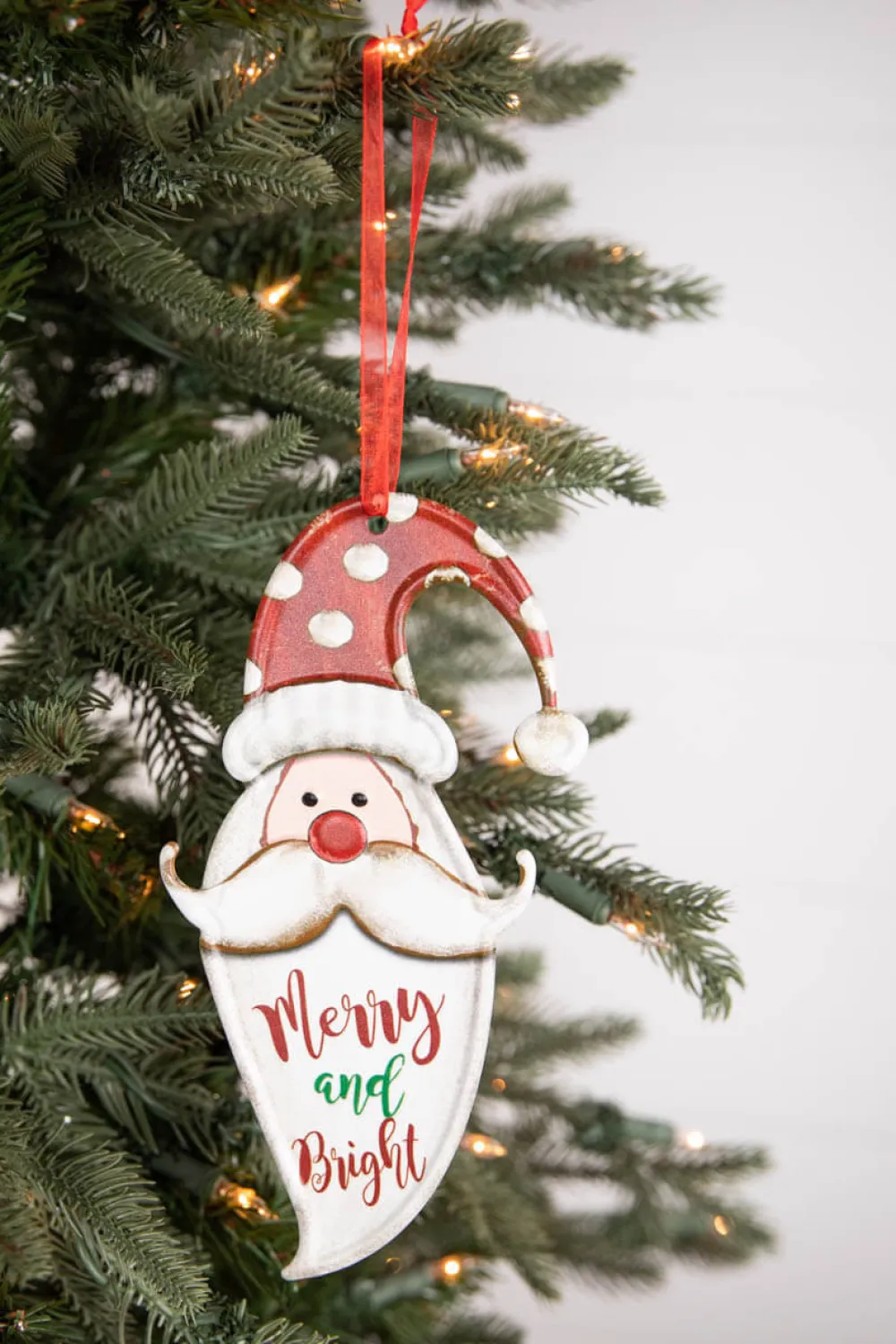 Decorator's Warehouse 8” Metal Holiday Santa Ornament with Ribbon > Christmas Ornaments|Christmas Decor
