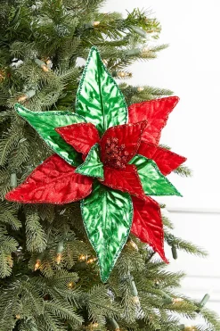 Decorator's Warehouse 22" Metallic Green and Red Poinsettia Stem > Christmas Decor|Traditional
