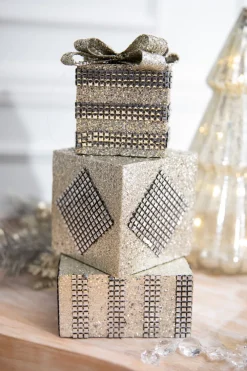 Decorator's Warehouse 10” Metallic Platinum Gatsby Package Stack Ornament > Christmas Decor|Natural Elegance