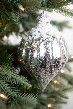 Decorator's Warehouse 7" Metallic Ridged Iced Kismet Finial Ornament - Silver > Christmas Ornaments|White Christmas