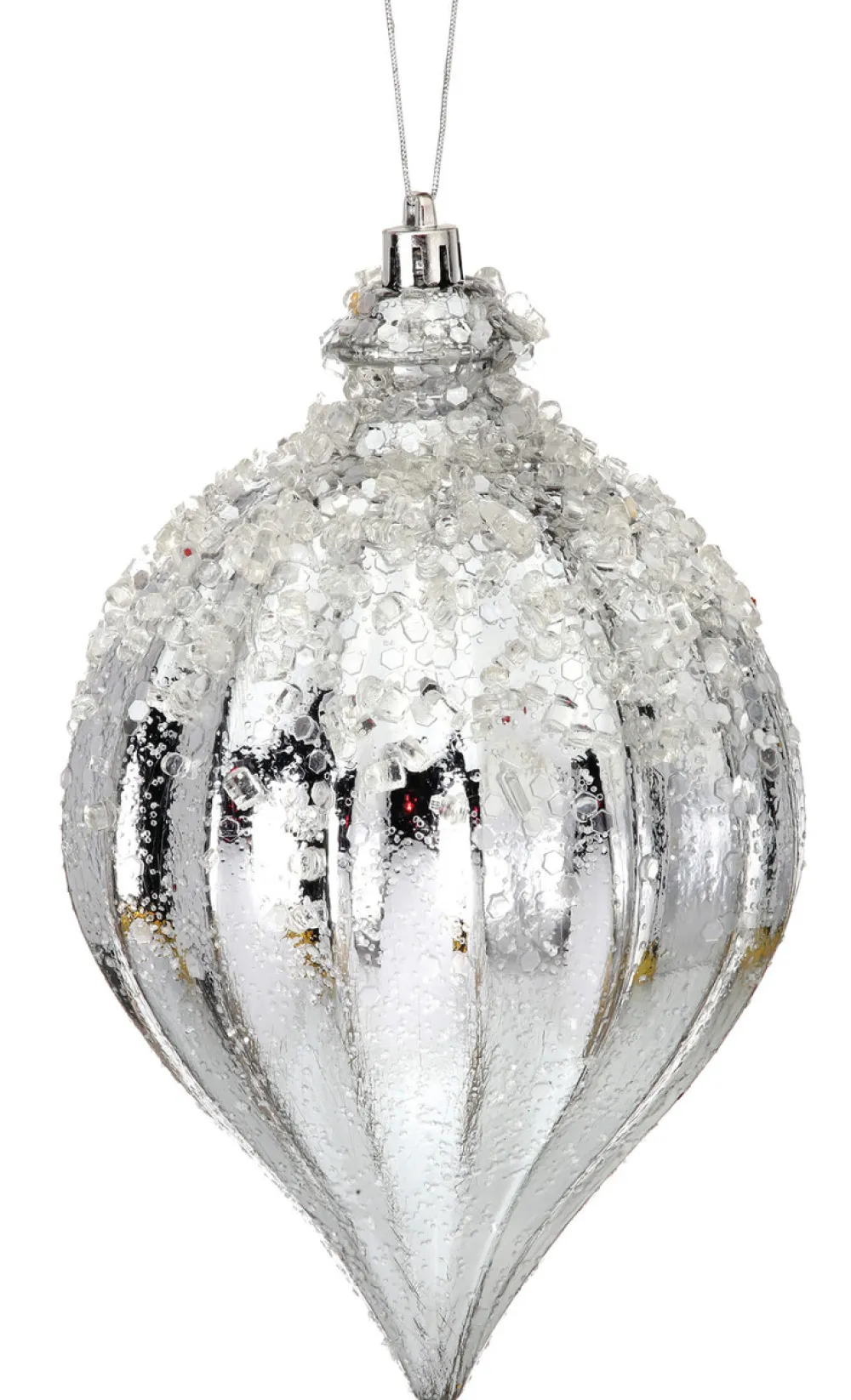 Decorator's Warehouse 7" Metallic Ridged Iced Kismet Finial Ornament - Silver > Christmas Ornaments|White Christmas