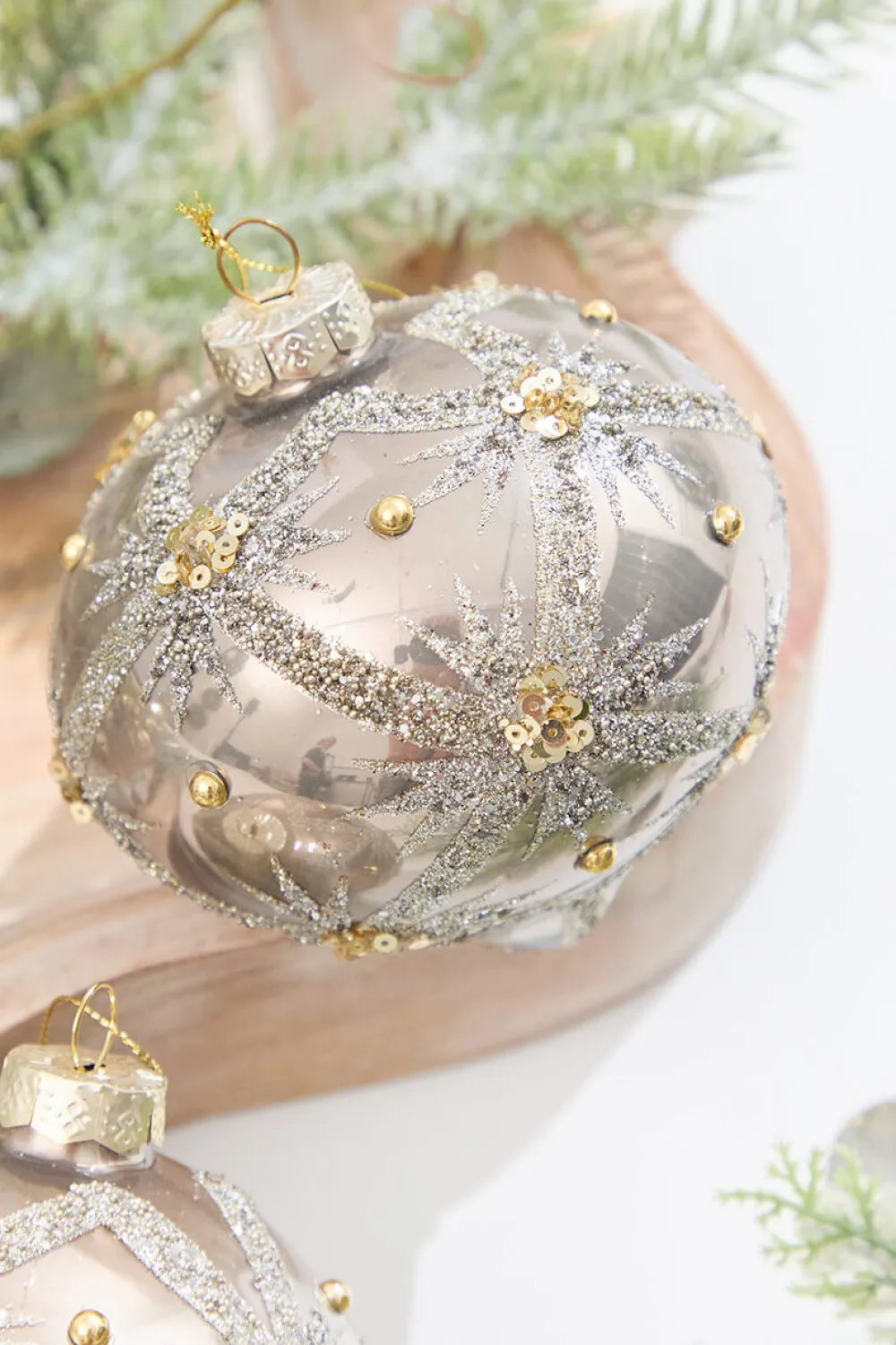 Decorator's Warehouse 4" Metallic Taupe & Glitter Glass Ornament > Christmas Decor|Christmas Ornaments