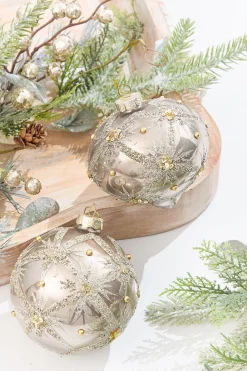 Decorator's Warehouse 4" Metallic Taupe & Glitter Glass Ornament > Christmas Decor|Christmas Ornaments
