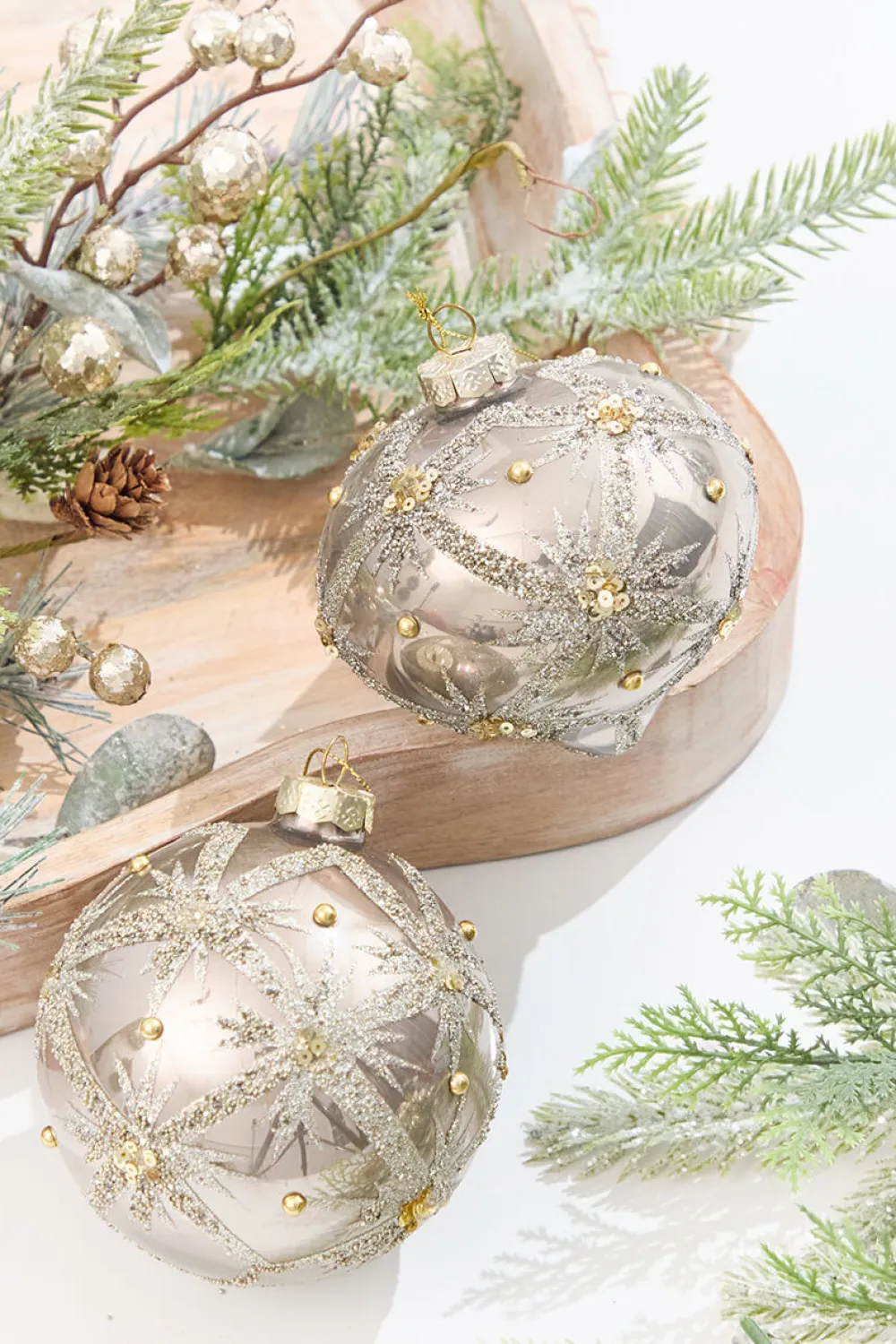 Decorator's Warehouse 4" Metallic Taupe & Glitter Glass Ornament > Christmas Decor|Christmas Ornaments