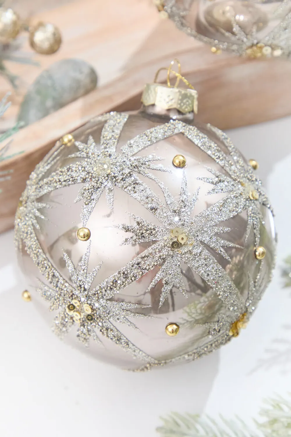 Decorator's Warehouse 4" Metallic Taupe & Glitter Glass Ornament > Christmas Decor|Christmas Ornaments