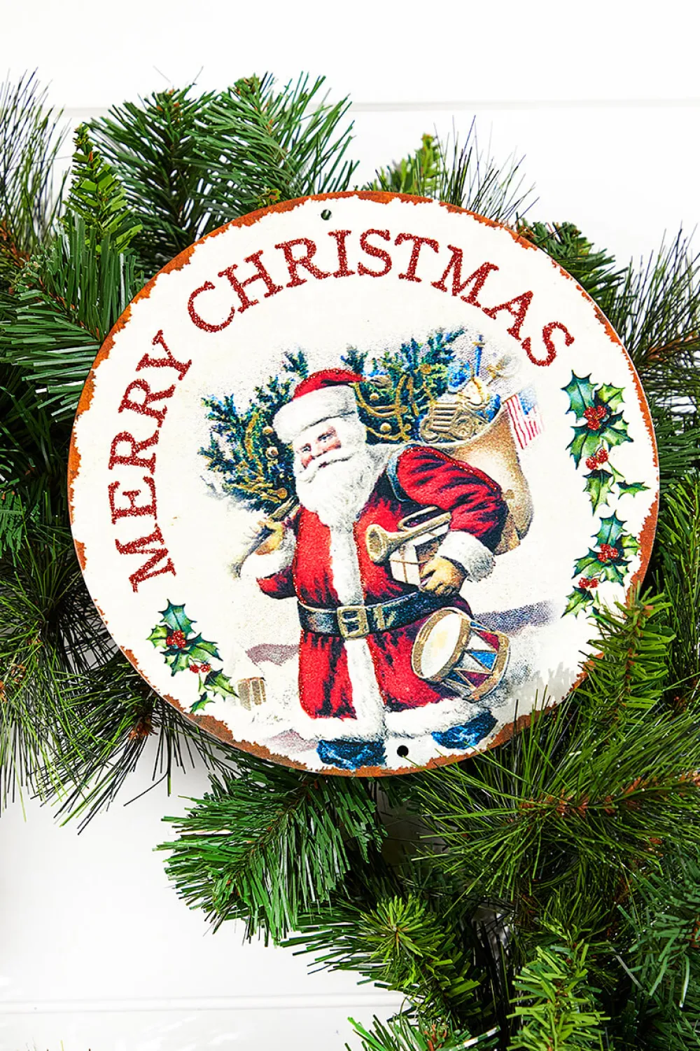 Decorator's Warehouse 8" Metal with Glitter Vintage Merry Christmas > Best Sellers|Farmhouse