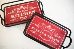 Decorator's Warehouse Metal & Wood Engraved Holiday Trays - Set of 2 > Gingerbread|Christmas Accents