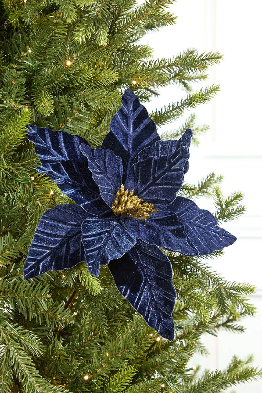 Decorator's Warehouse 24" Midnight Blue Velvet with Glitter Center Poinsettia Stem > Nutcracker|Christmas Decor