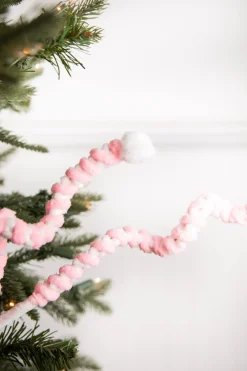 Decorator's Warehouse 25” Mini Cotton Ball Peppermint Christmas Spray - Pink/White > Christmas Sprays|Christmas Decor