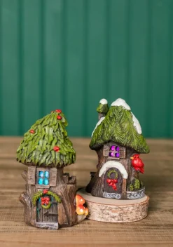 Decorator's Warehouse 4.5” Mini Resin Light Up Holly Tree House > Christmas Accents|Christmas Decor