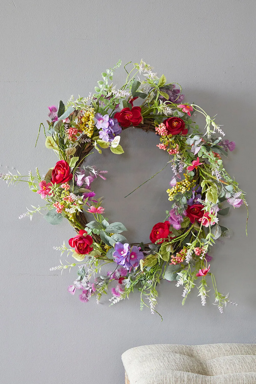 Decorator's Warehouse 24" Mixed Flower Wreath - Red, Purple & Green > Christmas Decor|All Wreaths