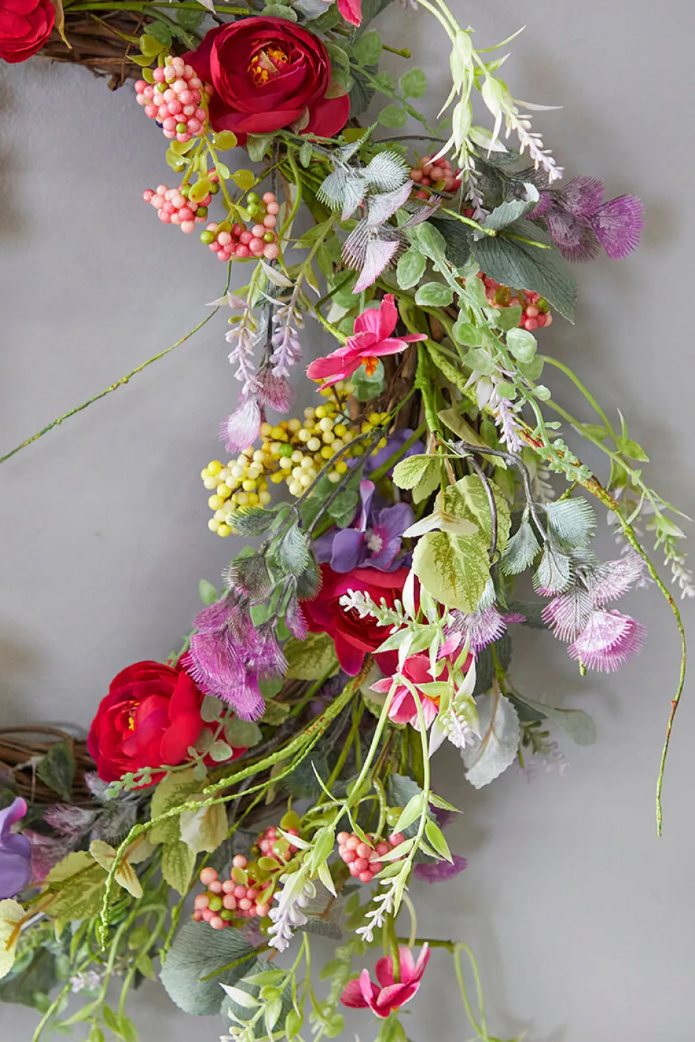 Decorator's Warehouse 24" Mixed Flower Wreath - Red, Purple & Green > Christmas Decor|All Wreaths