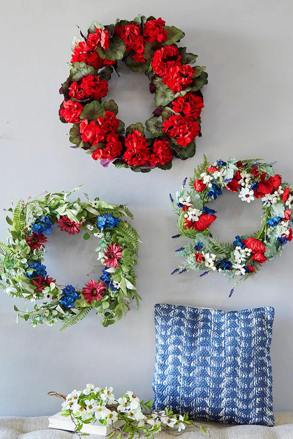 Decorator's Warehouse 22" Mixed Flower Wreath - Red, White, & Blue > All Wreaths|Patriotic Decor