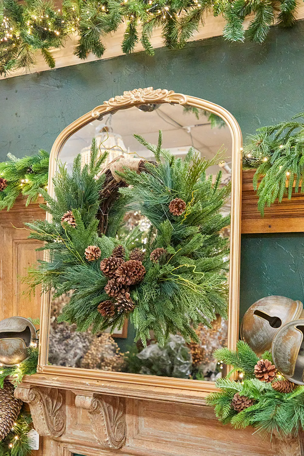 Decorator's Warehouse 26” Mixed Greens with Pinecones Swag Wreath > Christmas Decor|Farmhouse