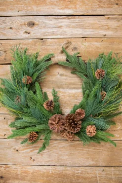 Decorator's Warehouse 26” Mixed Greens with Pinecones Swag Wreath > Christmas Decor|Farmhouse